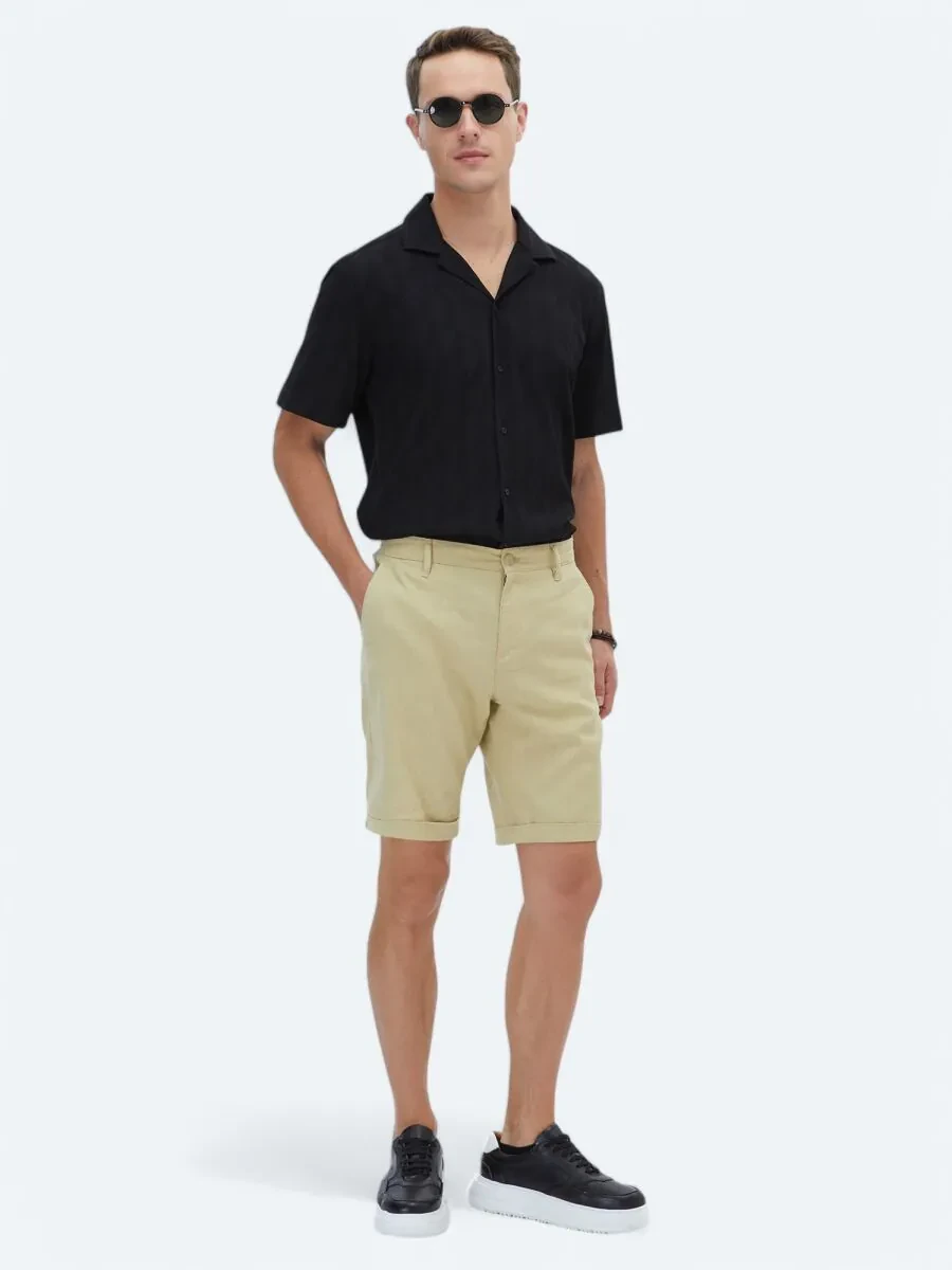 Oil Green Weaving Slim Fit Casual Bermuda - 1