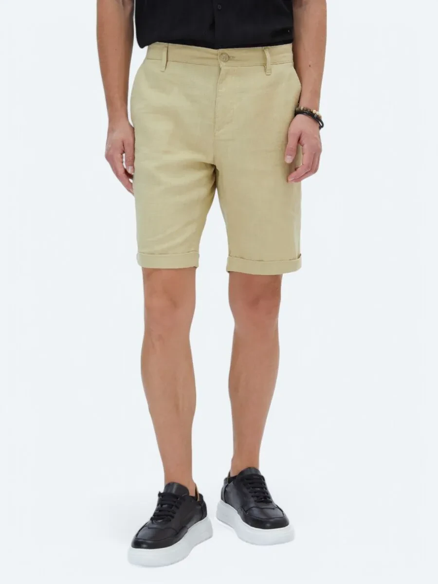 Oil Green Weaving Slim Fit Casual Bermuda - 2