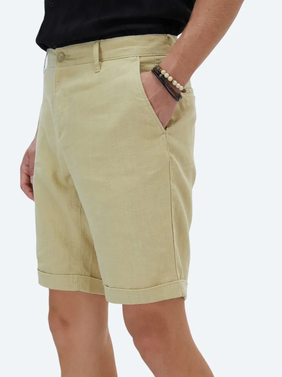 Oil Green Weaving Slim Fit Casual Bermuda - 3