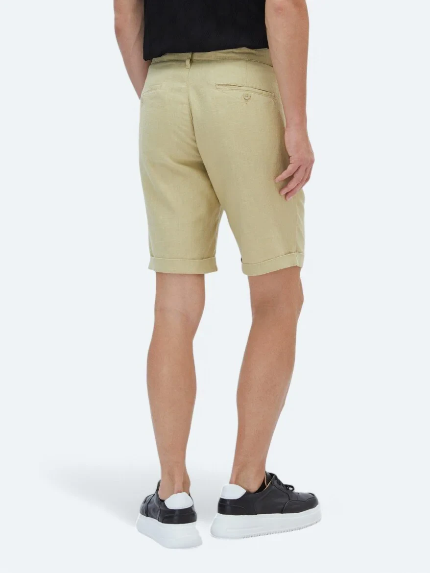 Oil Green Weaving Slim Fit Casual Bermuda 