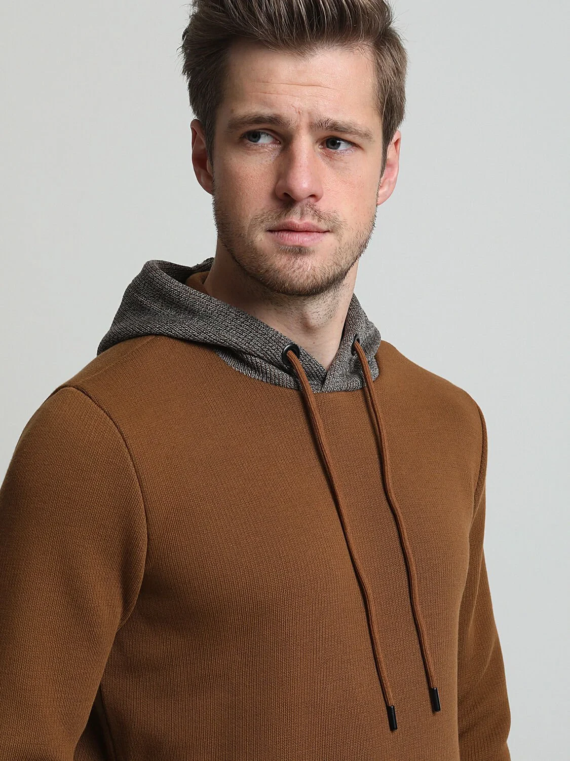 Orange Hooded Plain Sweatshirt - 2