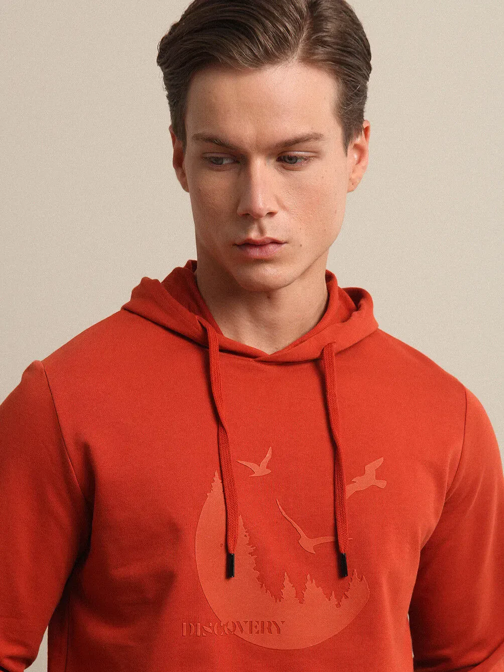 Orange Hooded Printed Sweatshirt - 1
