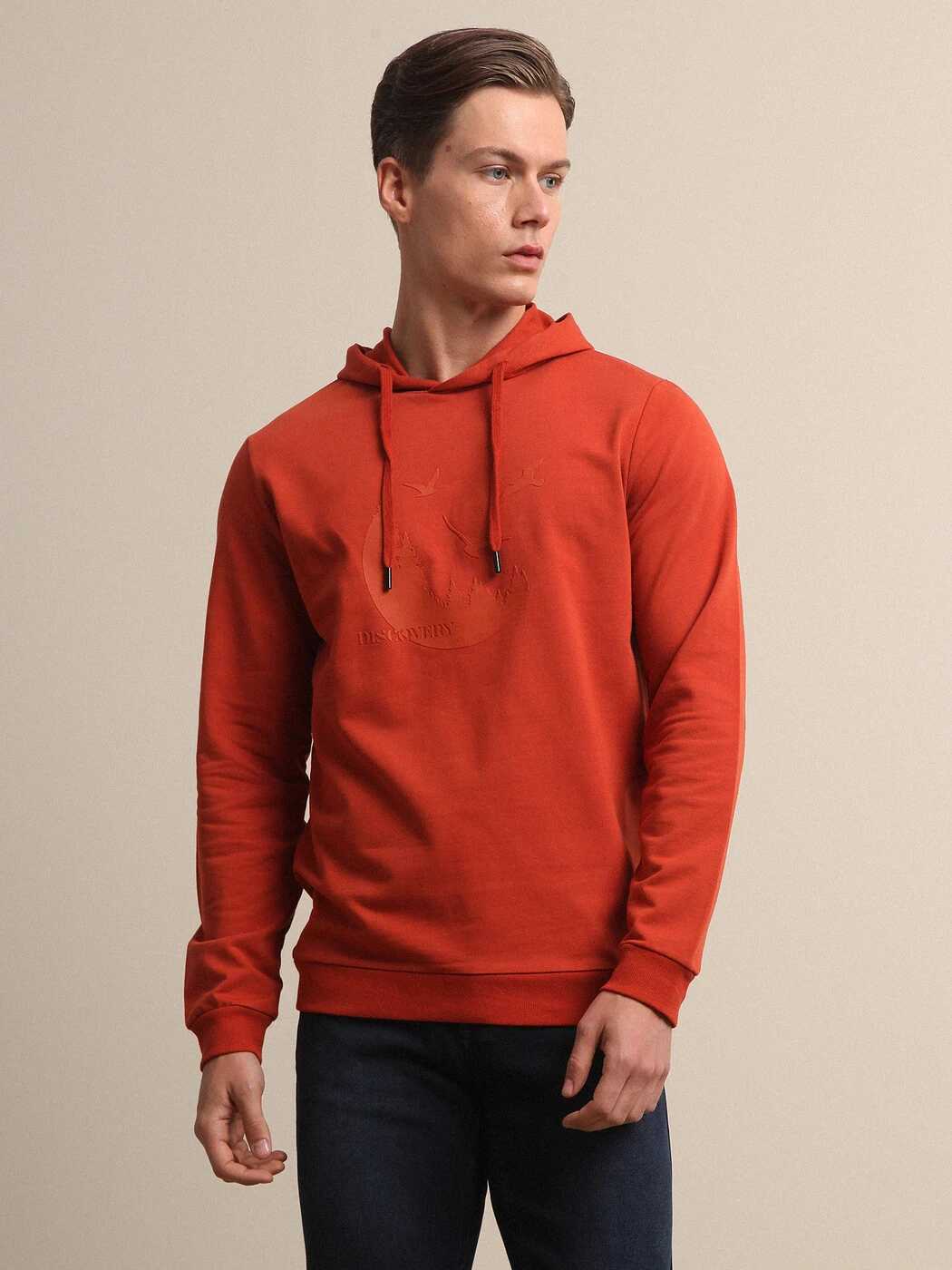 Orange Hooded Printed Sweatshirt - 2