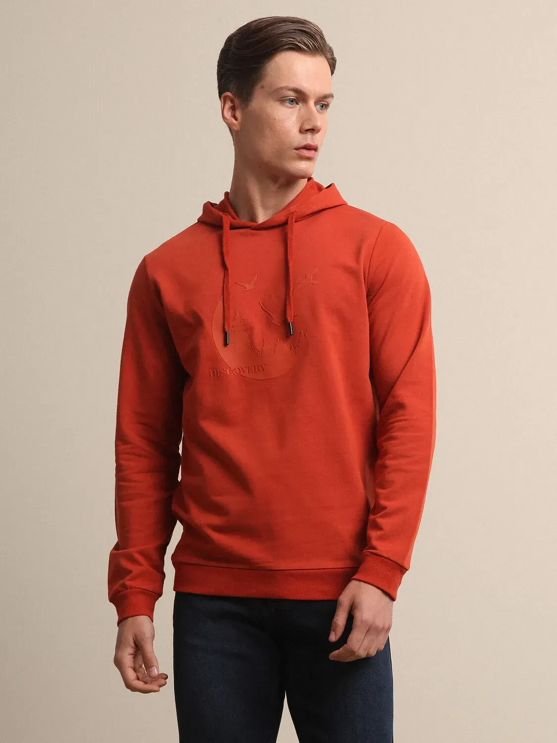 Orange Hooded Printed Sweatshirt - 2