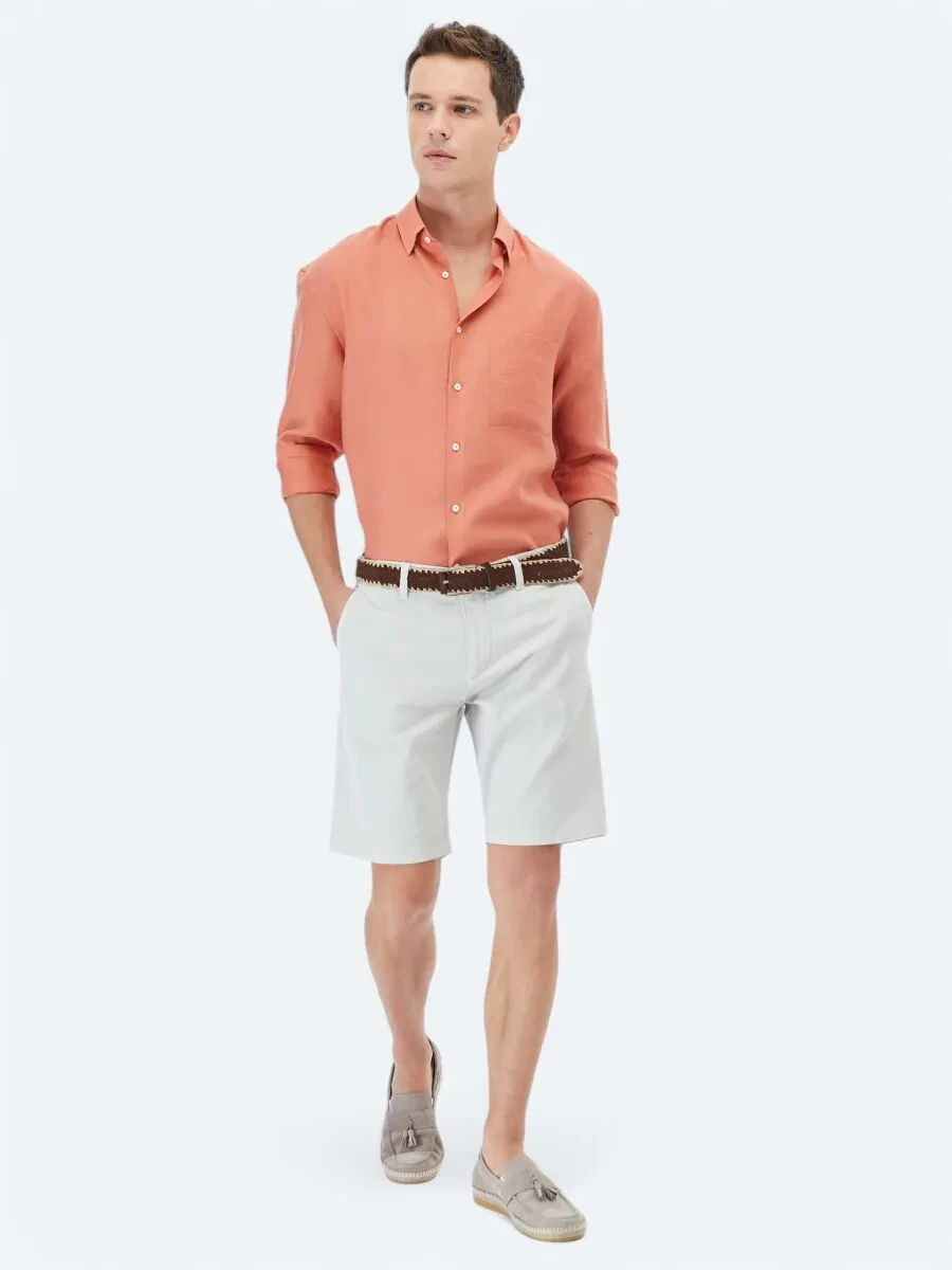Orange Plain Weaving Casual Shirt - 2