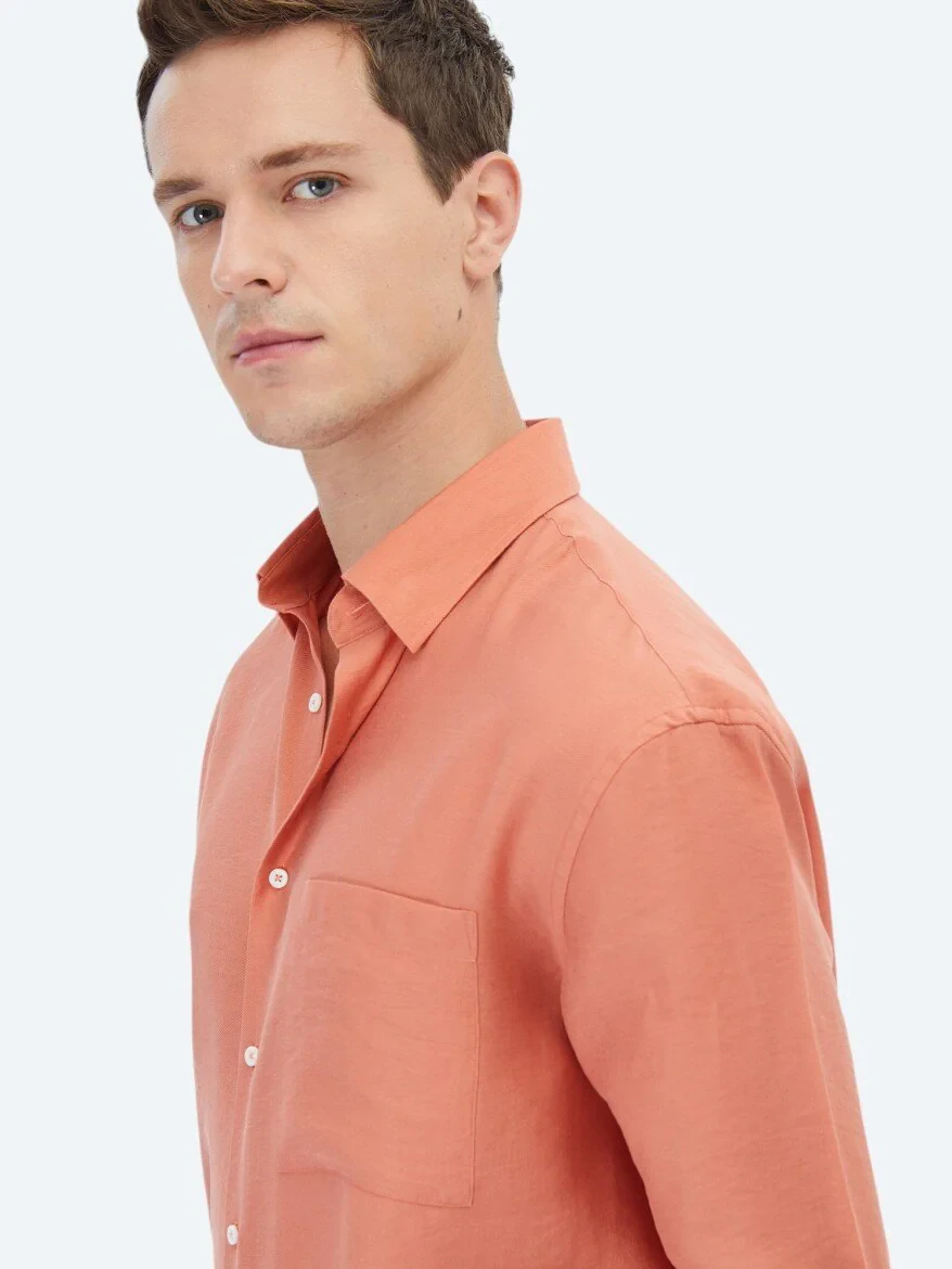 Orange Plain Weaving Casual Shirt 