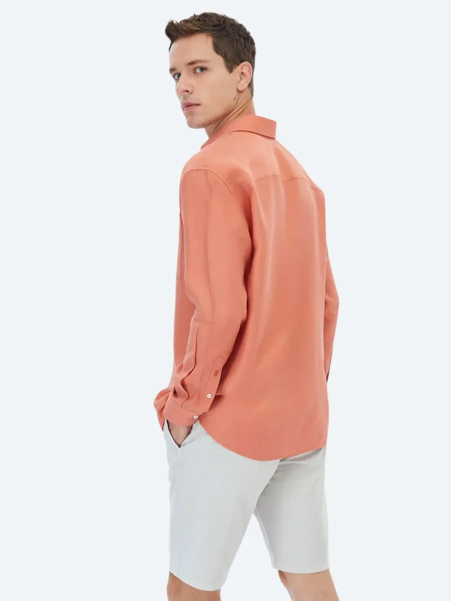 Orange Plain Weaving Casual Shirt - 5