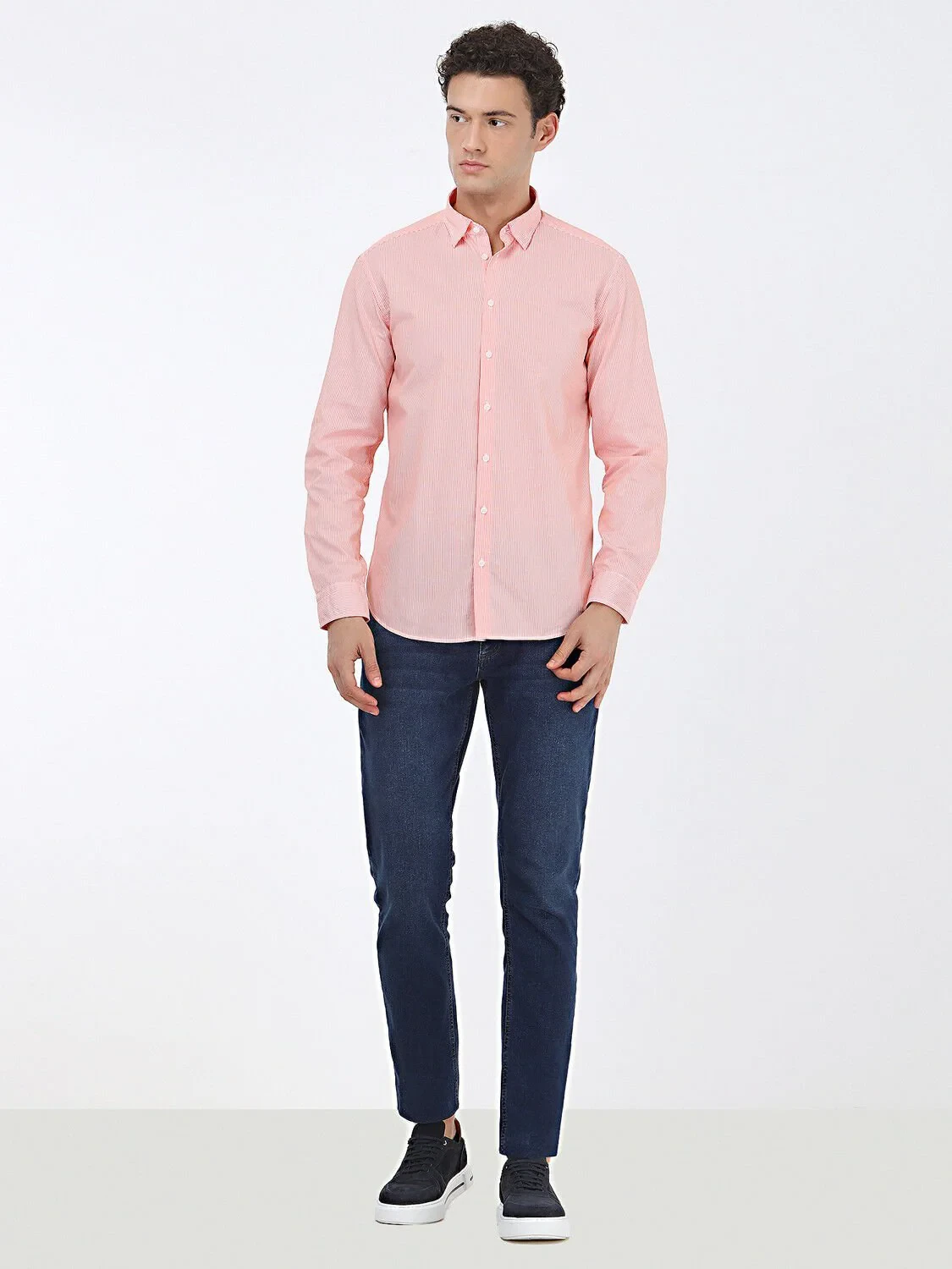 Orange Regular Fit Weaving Casual 100% Cotton Shirt - 2
