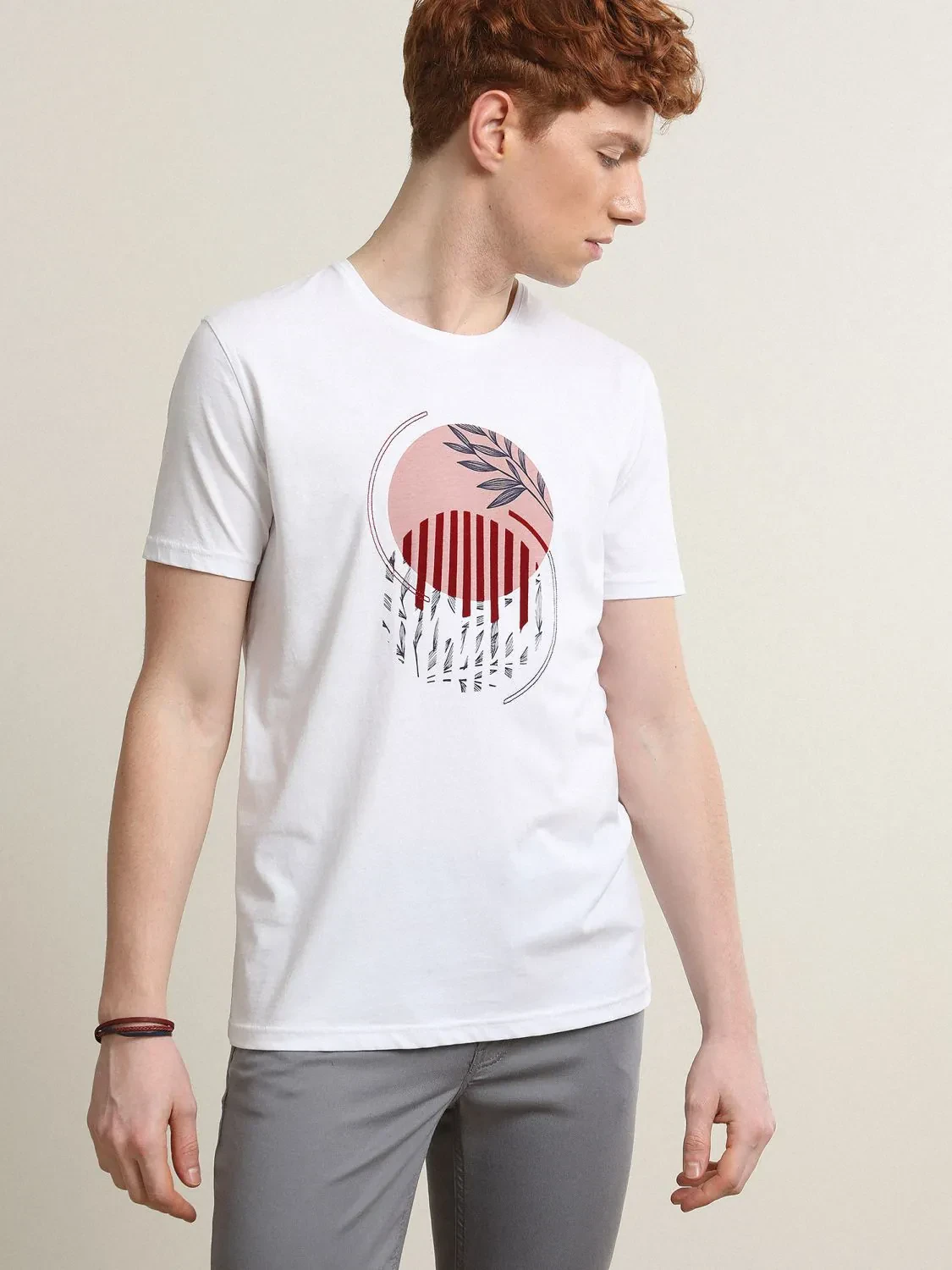 Pembe Baskılı %100 Pamuk T-Shirt - 1