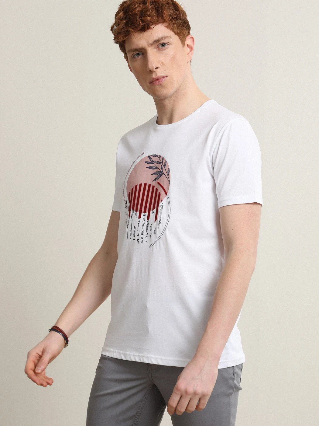 Pembe Baskılı %100 Pamuk T-Shirt - 3