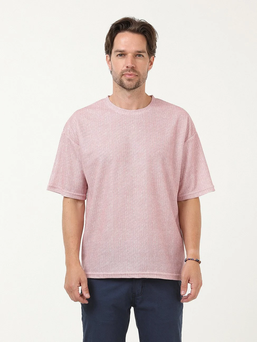 Pembe Baskılı Bisiklet Yaka %100 Pamuk T-Shirt - 2