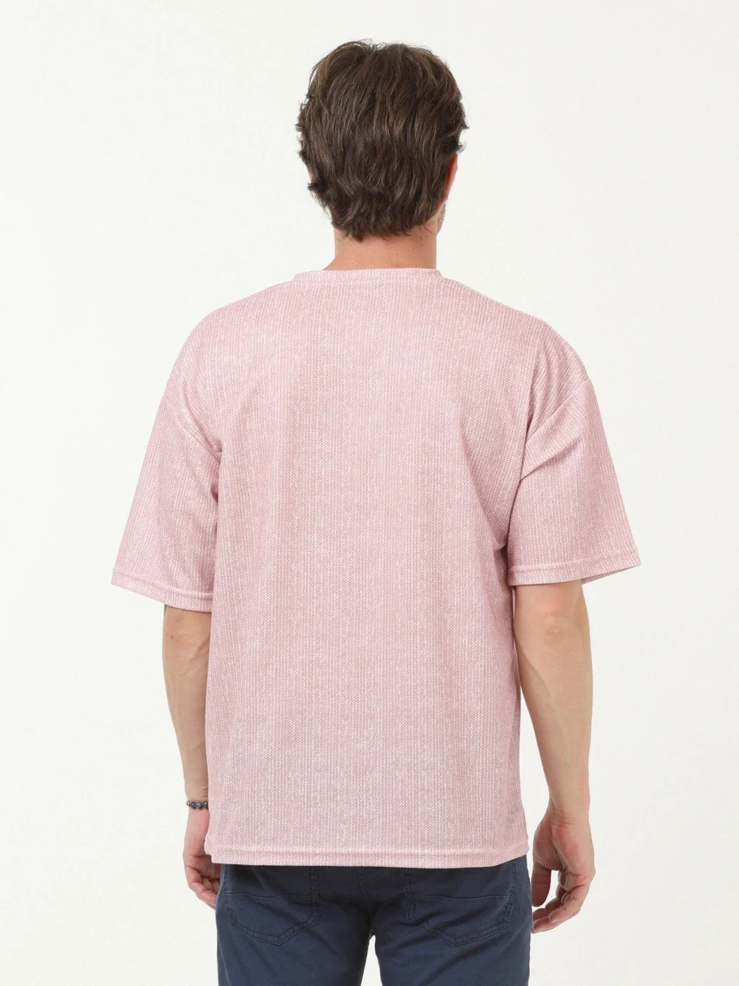 Pembe Baskılı Bisiklet Yaka %100 Pamuk T-Shirt - 4