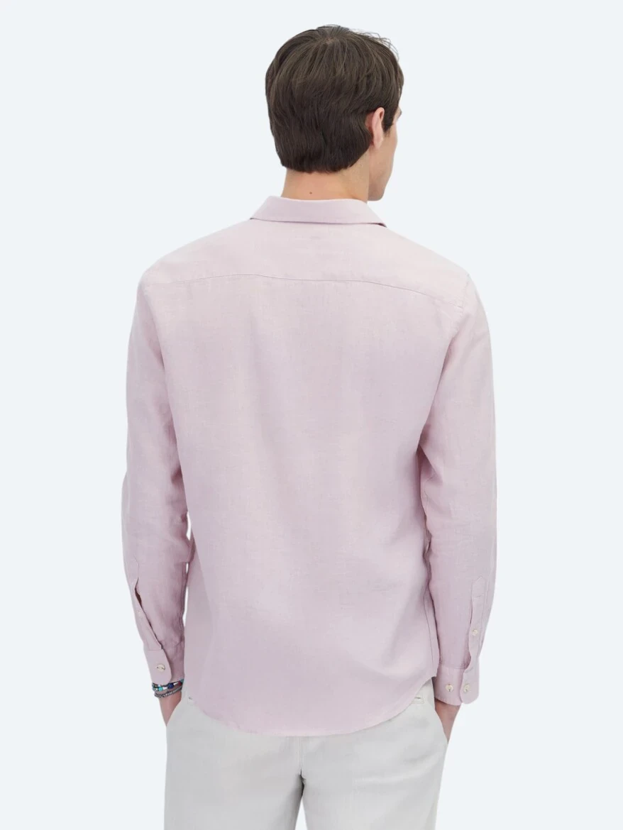Pembe Düz Dokuma Casual Pamuk Karışımlı Gömlek - 4