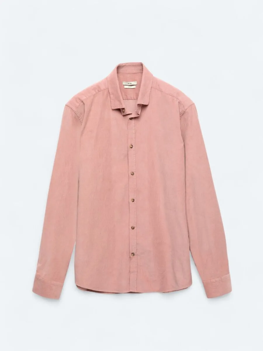 Pembe Fitilli Regular Fit Dokuma Kadife Casual %100 Pamuk Gömlek - 6