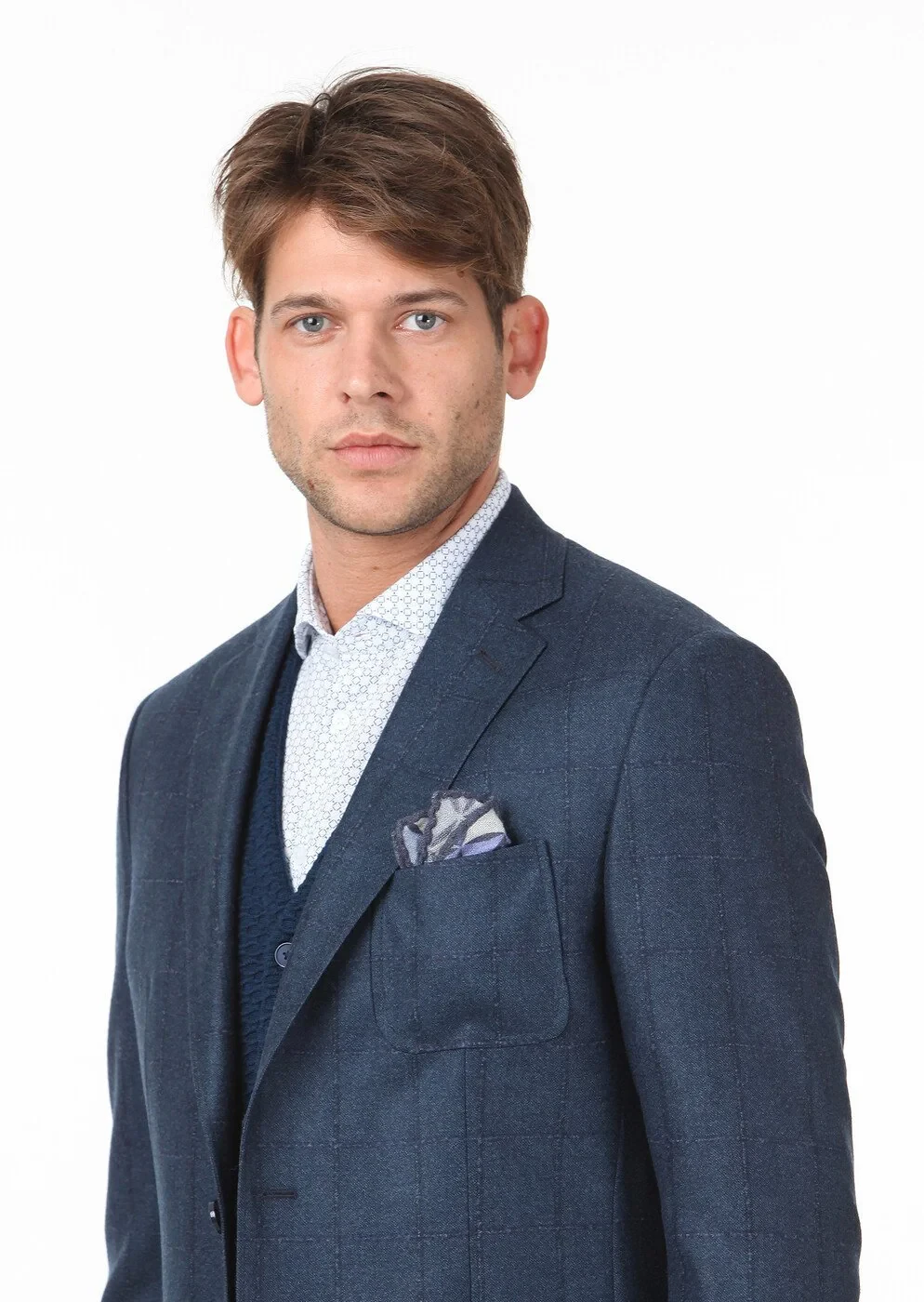 Petrol Blue Checkered Modern Fit 100% Wool Jacket - 3