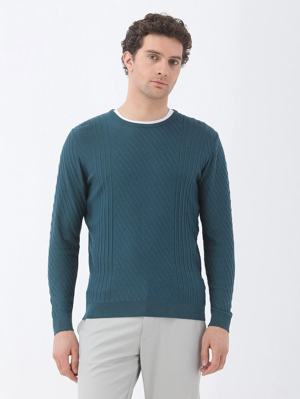 Petrol Blue Knitwear Sweatshirt - 1