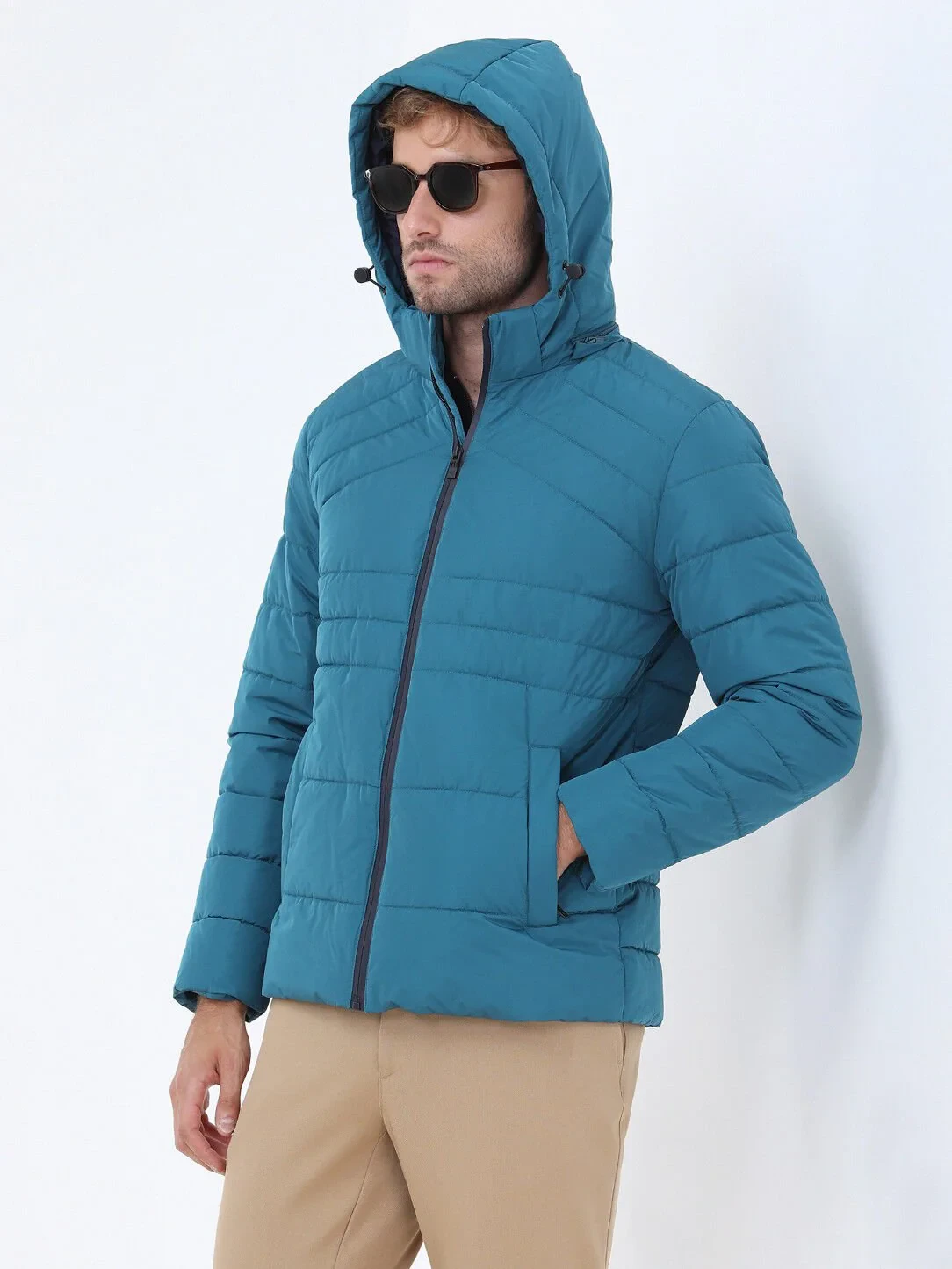 Petrol Blue Weaving Coat - 1