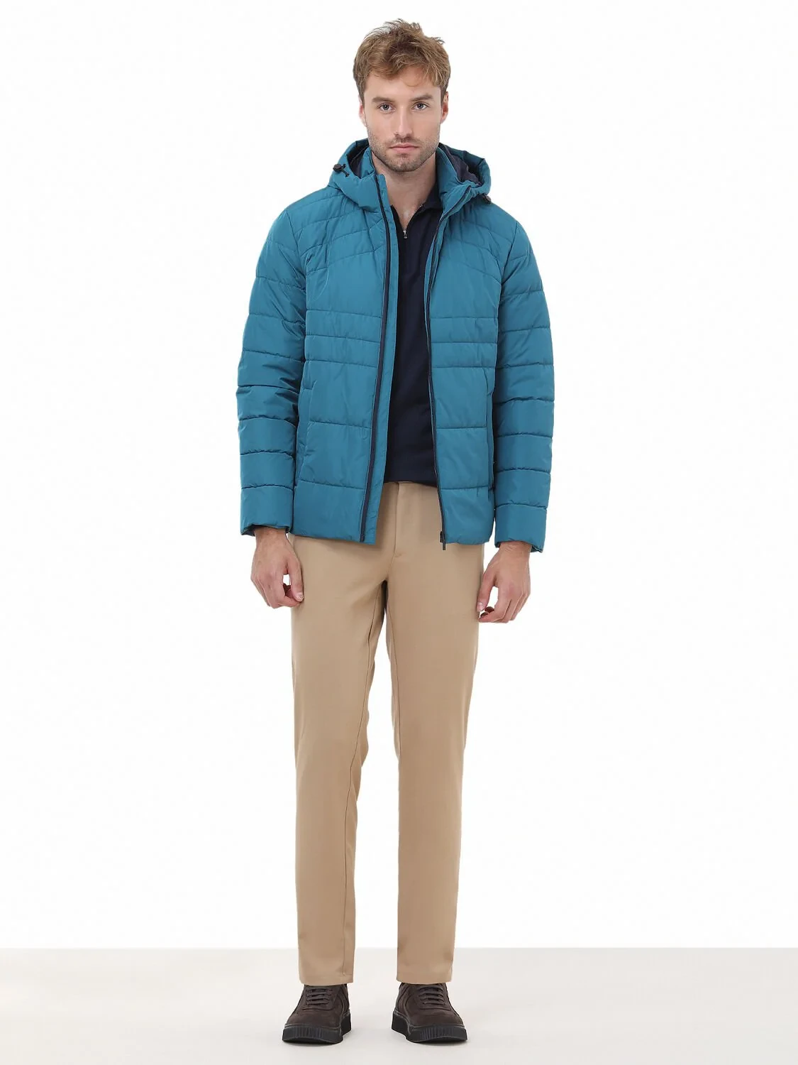 Petrol Blue Weaving Coat - 2