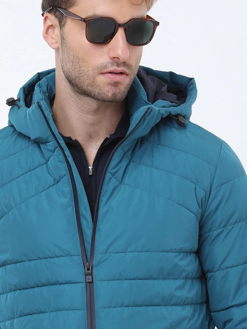 Petrol Blue Weaving Coat - 3