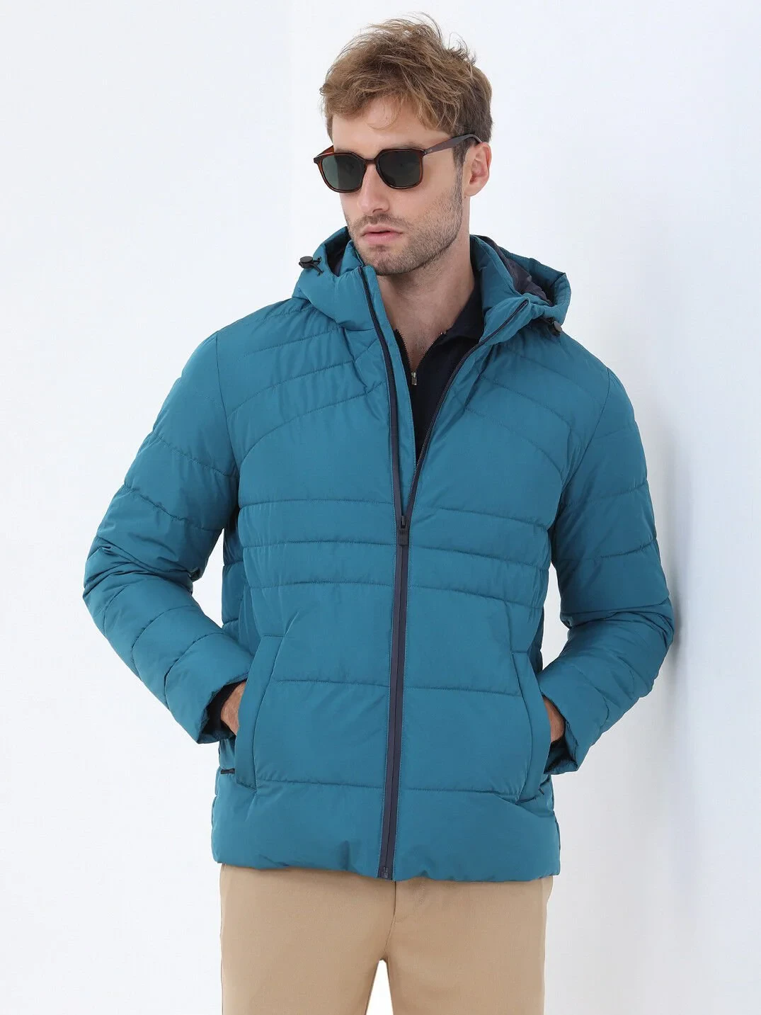 Petrol Blue Weaving Coat - 4