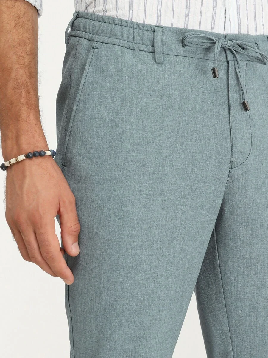 Petrol Blue Weaving Jogging Fit Casual Trousers - 3