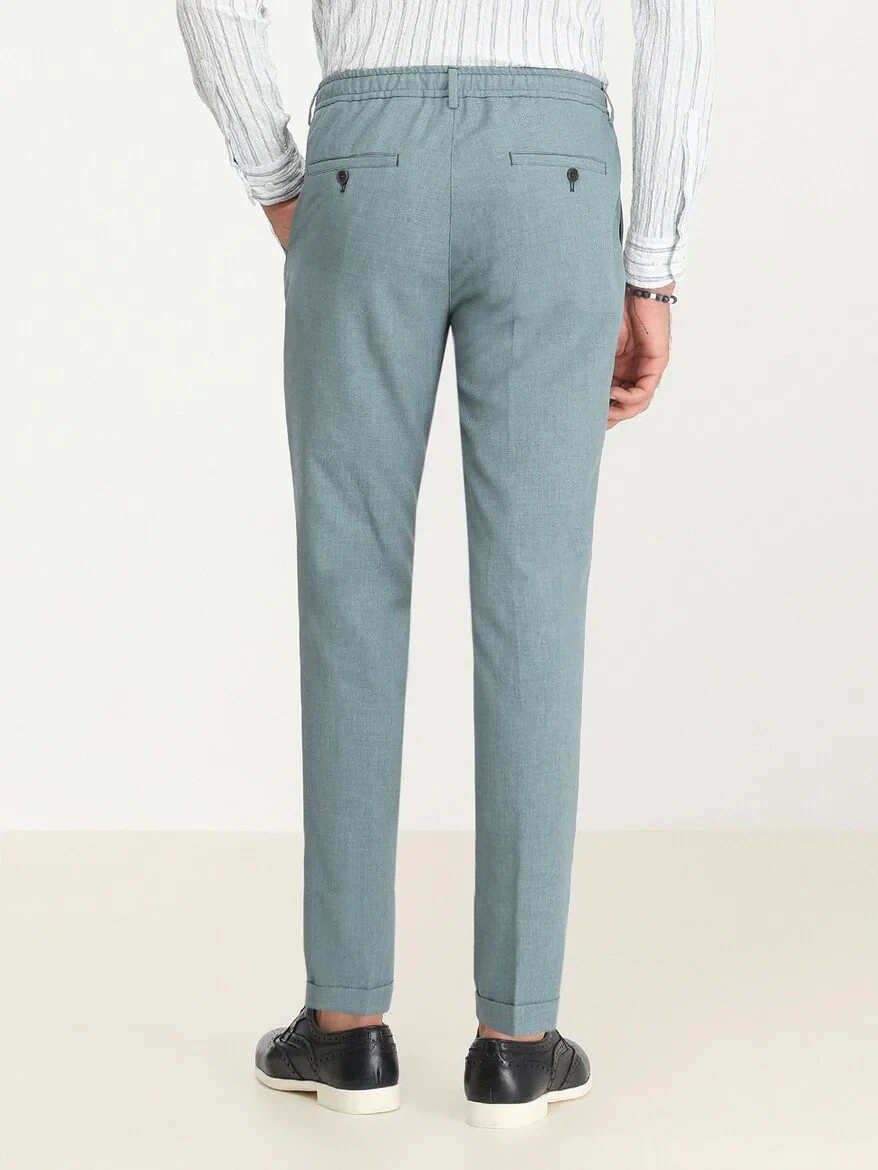 Petrol Blue Weaving Jogging Fit Casual Trousers - 4