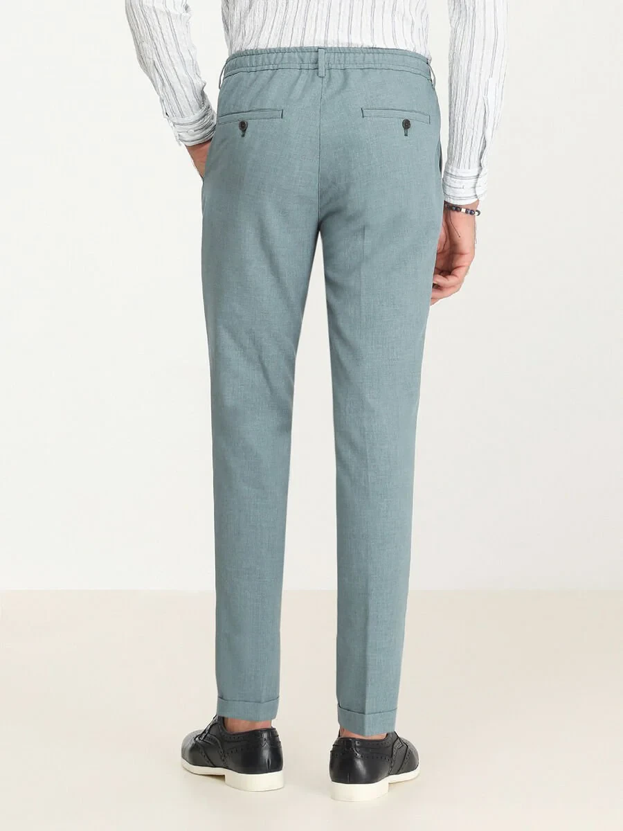 Petrol Blue Weaving Jogging Fit Casual Trousers - 4
