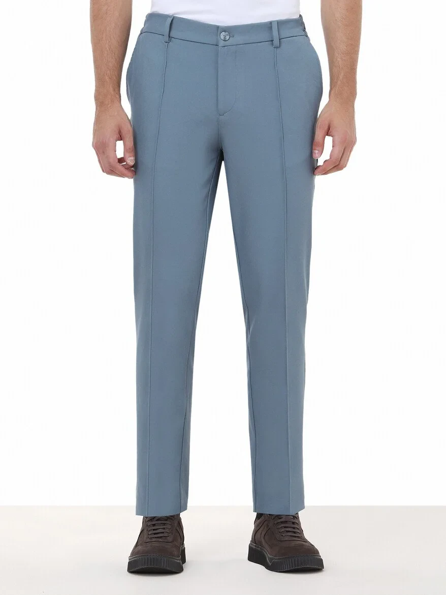 Petrol Blue Weaving Jogging Fit Casual Trousers - 1