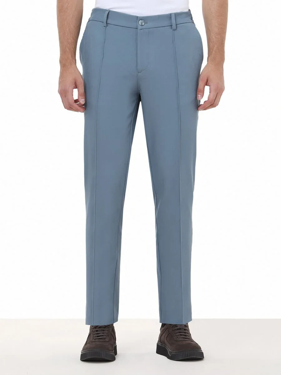 Petrol Blue Weaving Jogging Fit Casual Trousers - 1