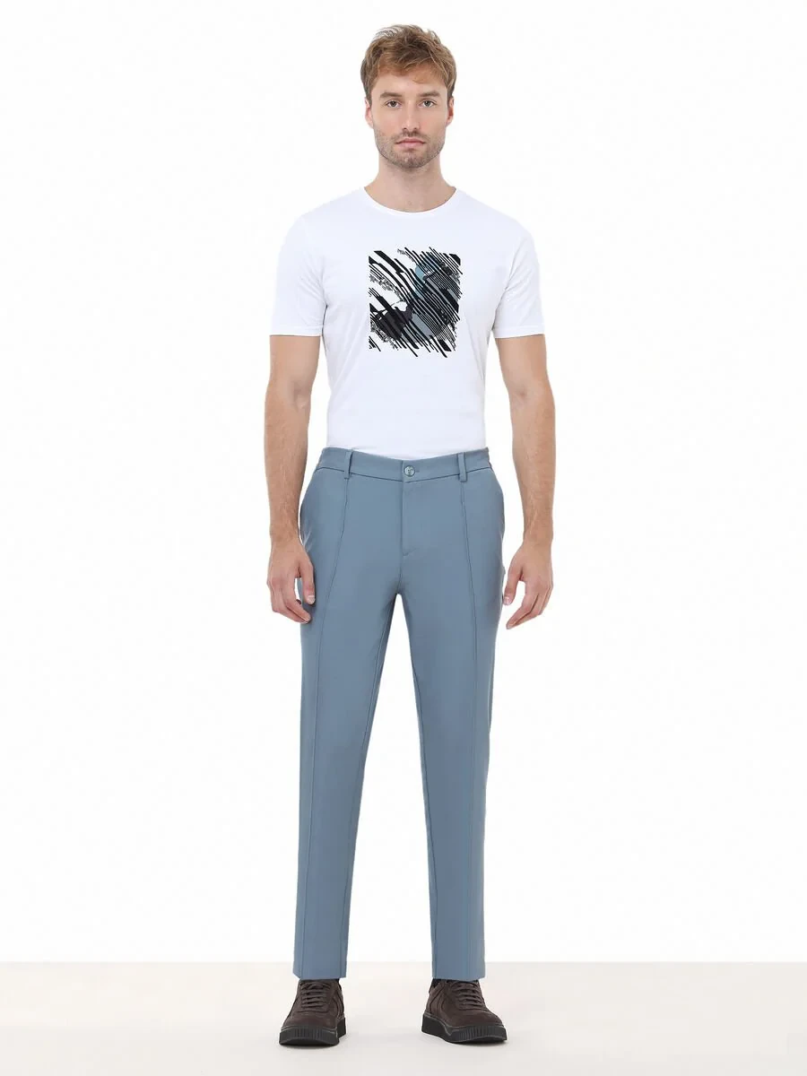 Petrol Blue Weaving Jogging Fit Casual Trousers - 2