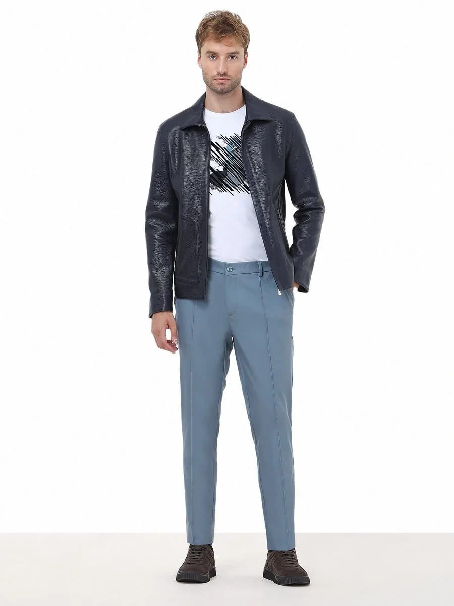 Petrol Blue Weaving Jogging Fit Casual Trousers - 3