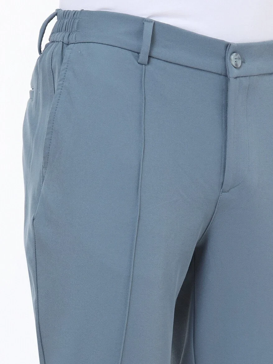 Petrol Blue Weaving Jogging Fit Casual Trousers 