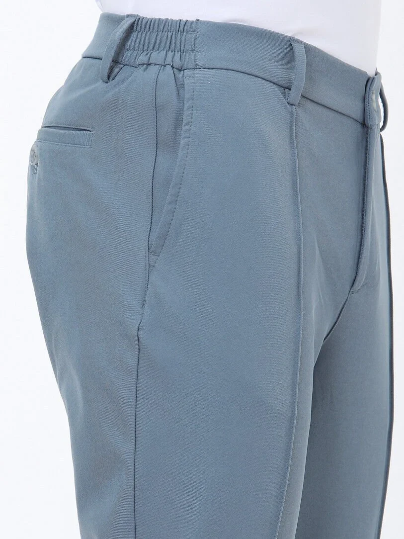 Petrol Blue Weaving Jogging Fit Casual Trousers - 5