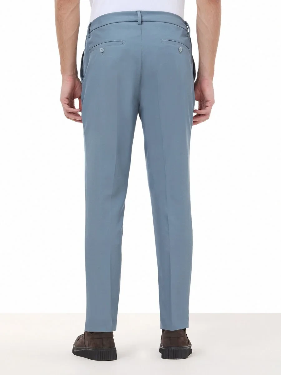 Petrol Blue Weaving Jogging Fit Casual Trousers - 6