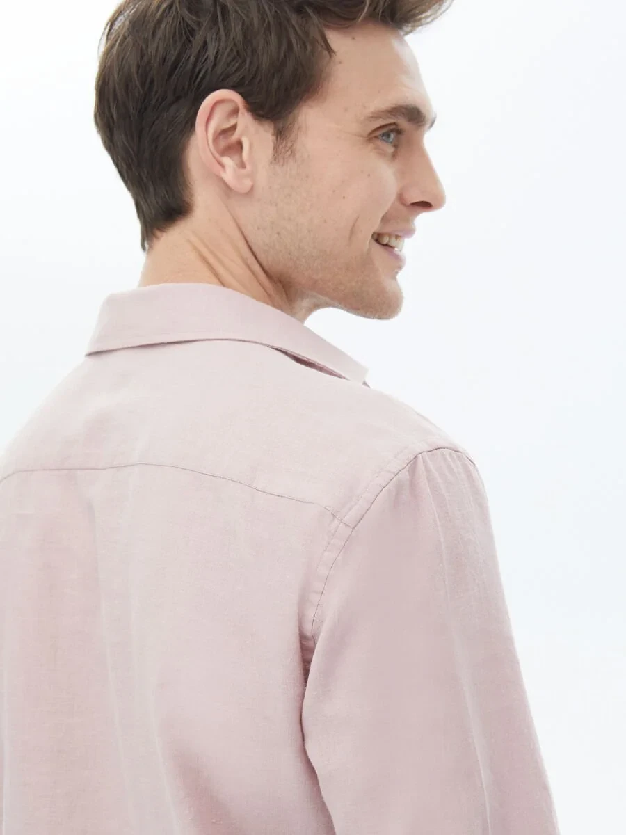 Pink Plain Regular Fit Weaving Casual Cotton Blended Shirt - 6