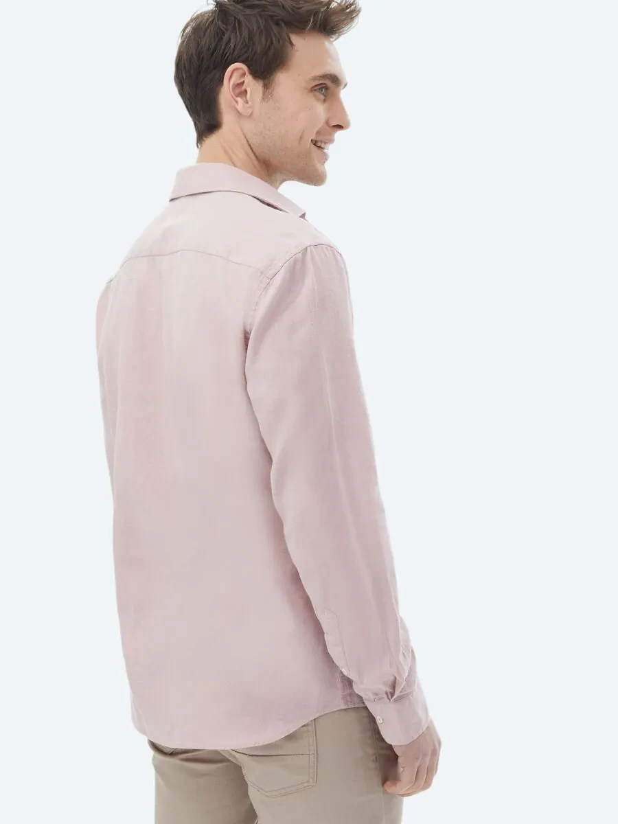 Pink Plain Regular Fit Weaving Casual Cotton Blended Shirt - 8