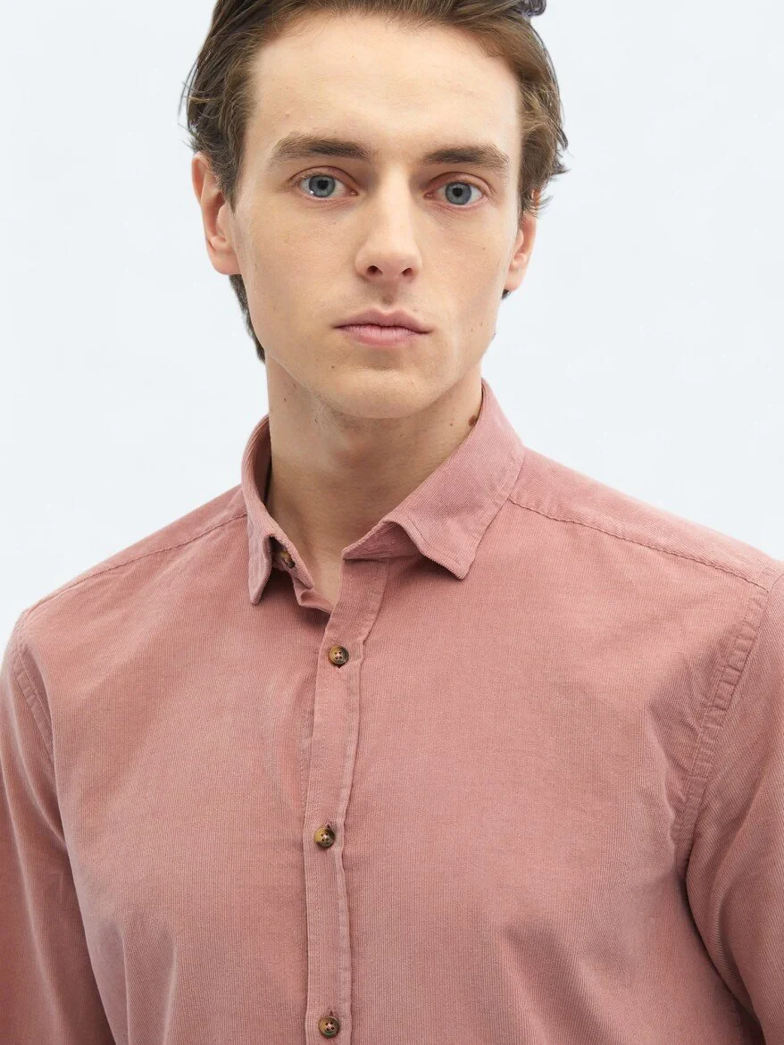 Pink Ribbed Regular Fit Weaving Casual 100% Cotton Shirt 