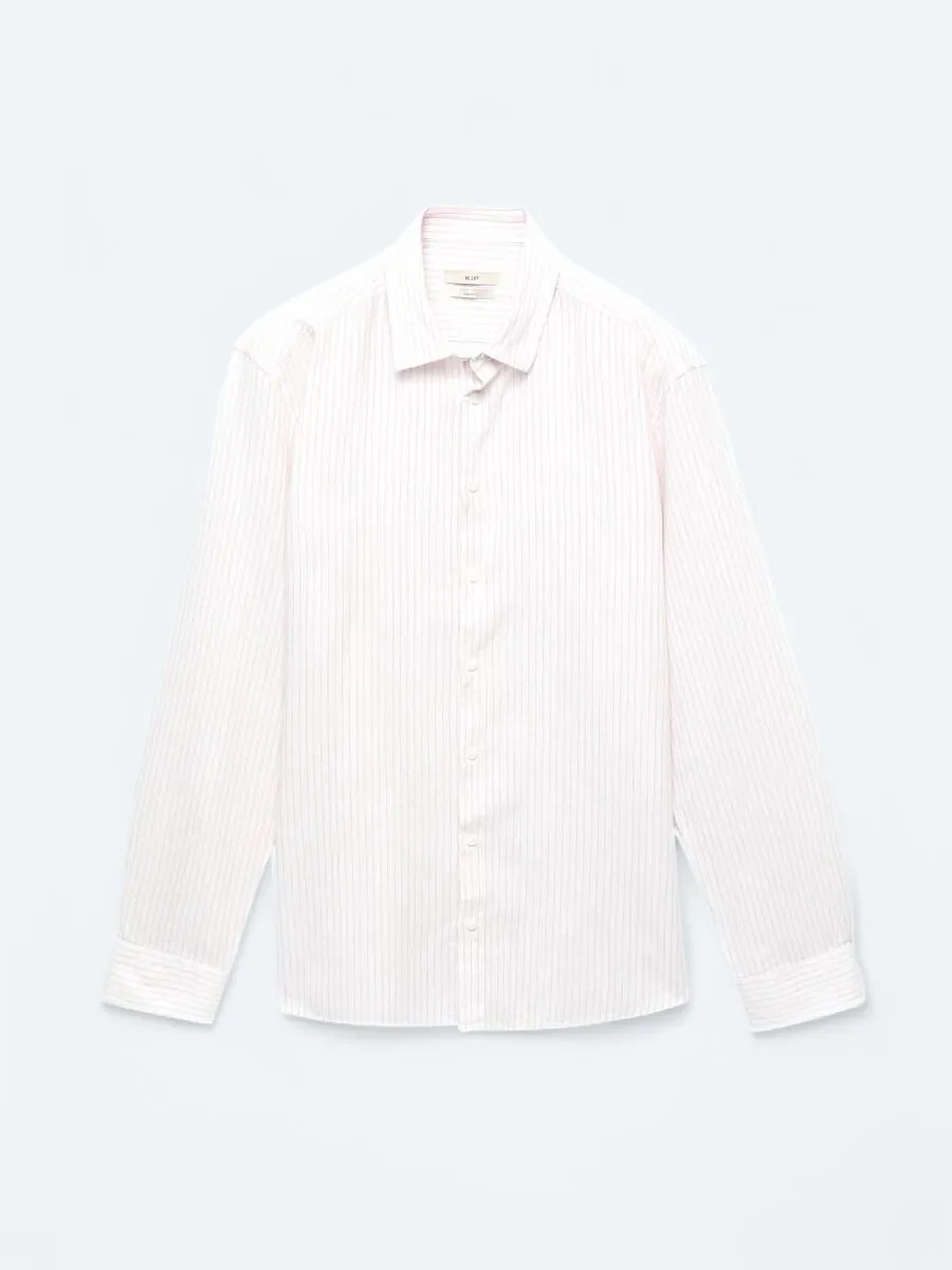 Pink Striped Regular Fit Weaving Casual Cotton Blended Shirt - 1