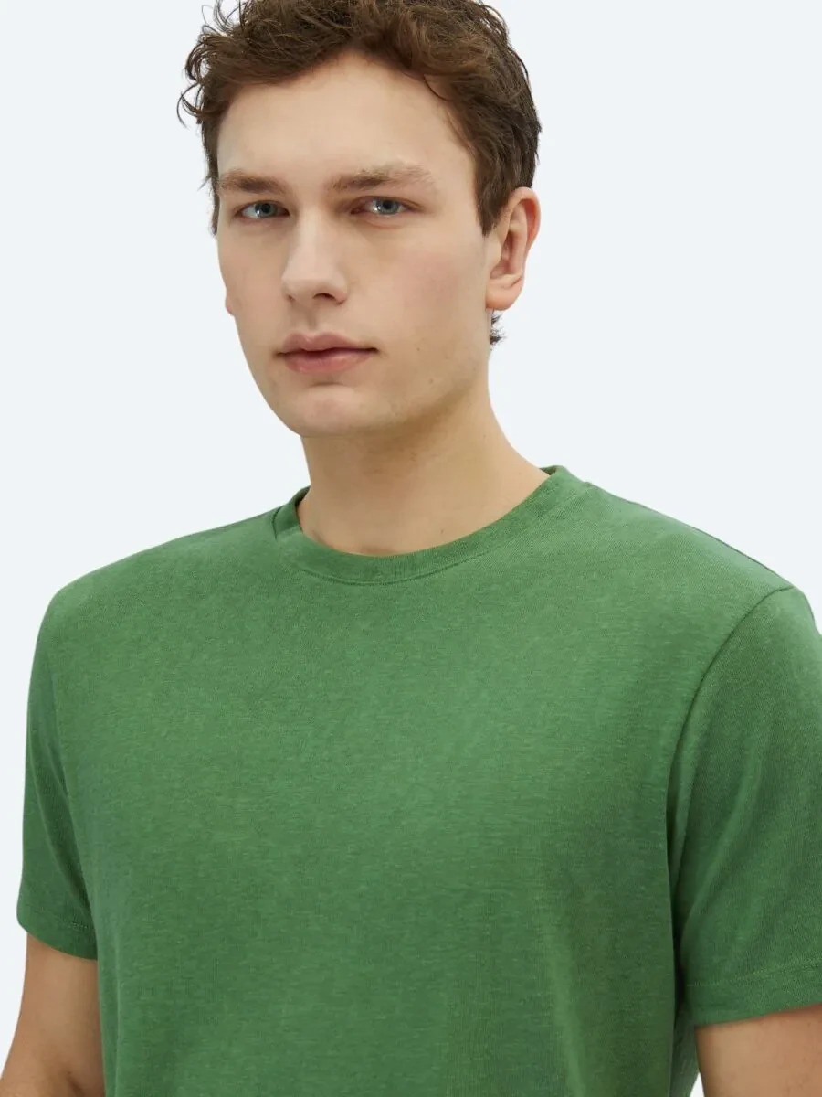 Pistachio Green Plain Crew Neck Cotton Blended T-Shirt - 3