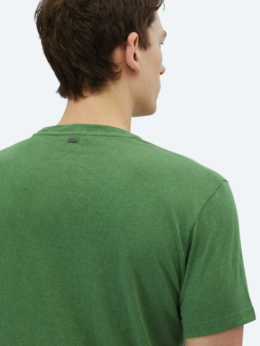 Pistachio Green Plain Crew Neck Cotton Blended T-Shirt 