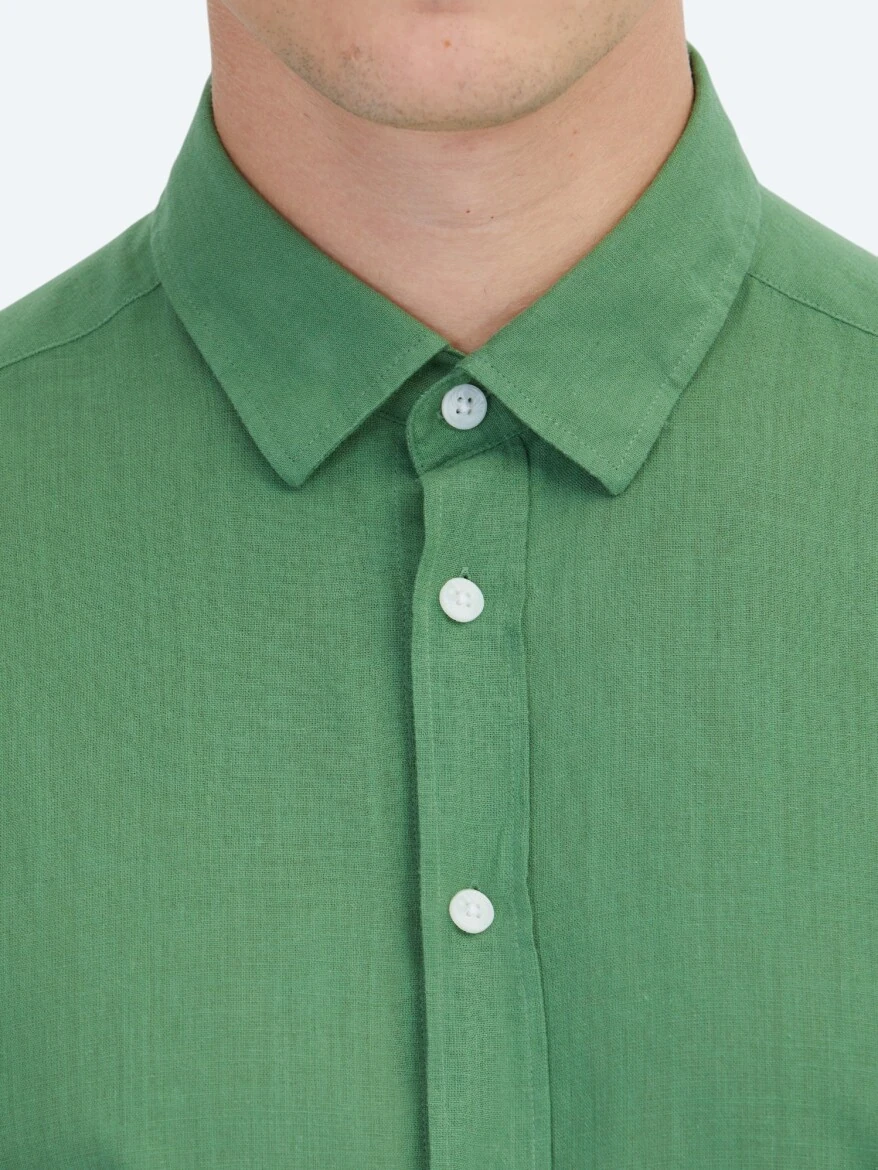 Pistachio Green Plain Weaving Casual 100% Cotton Shirt 