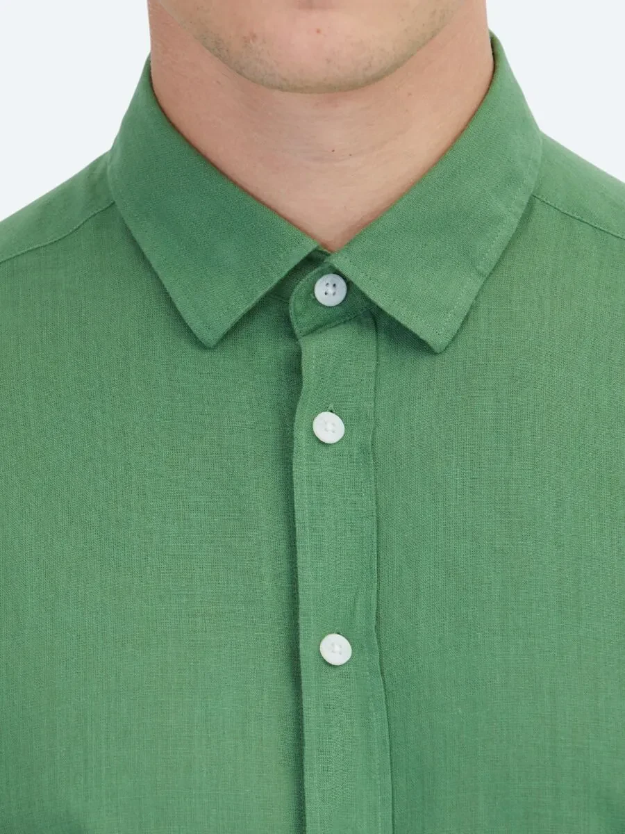 Pistachio Green Plain Weaving Casual 100% Cotton Shirt - 4