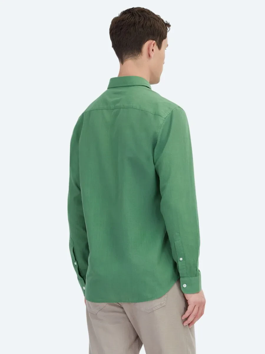 Pistachio Green Plain Weaving Casual 100% Cotton Shirt - 5