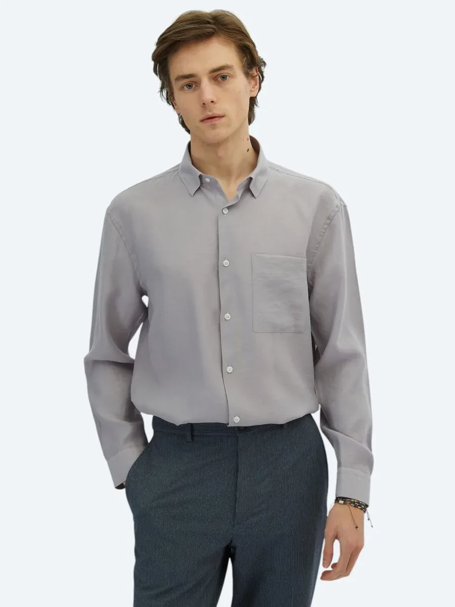 Purple Plain Oversize Fit Weaving Casual Shirt - 1
