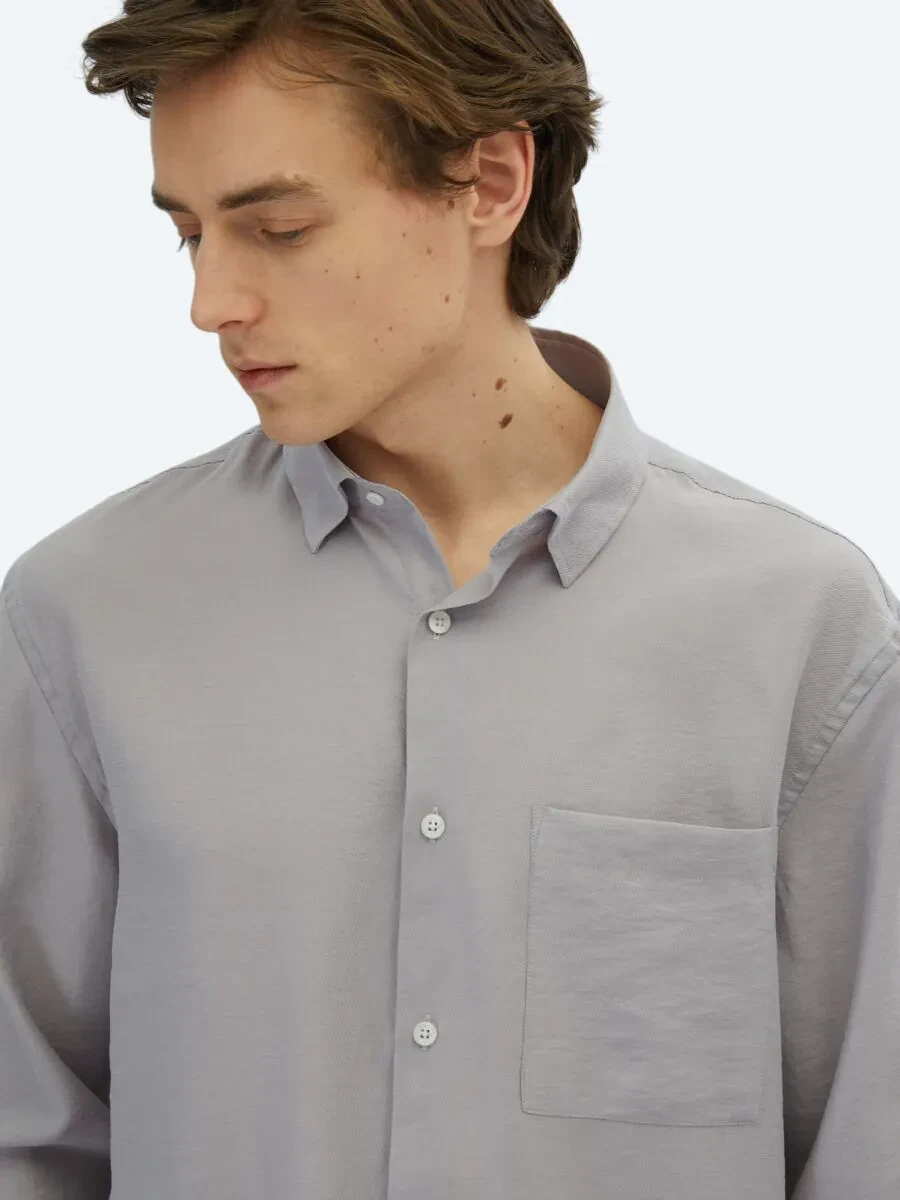 Purple Plain Oversize Fit Weaving Casual Shirt - 3