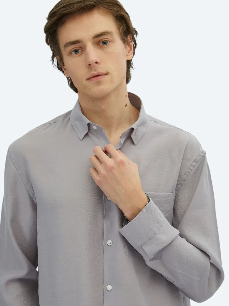 Purple Plain Oversize Fit Weaving Casual Shirt - 4