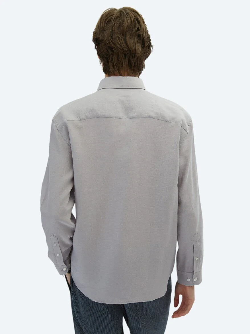Purple Plain Oversize Fit Weaving Casual Shirt - 5