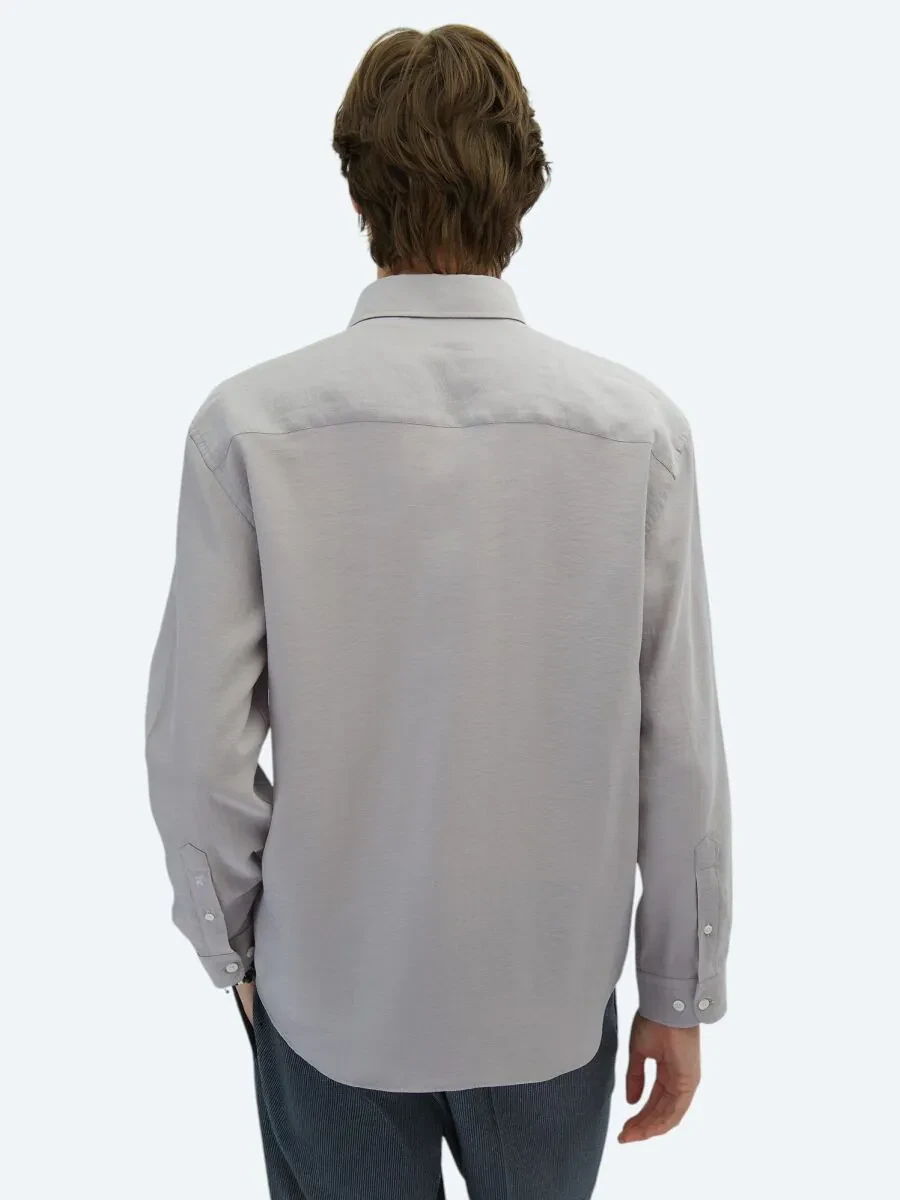 Purple Plain Oversize Fit Weaving Casual Shirt - 5