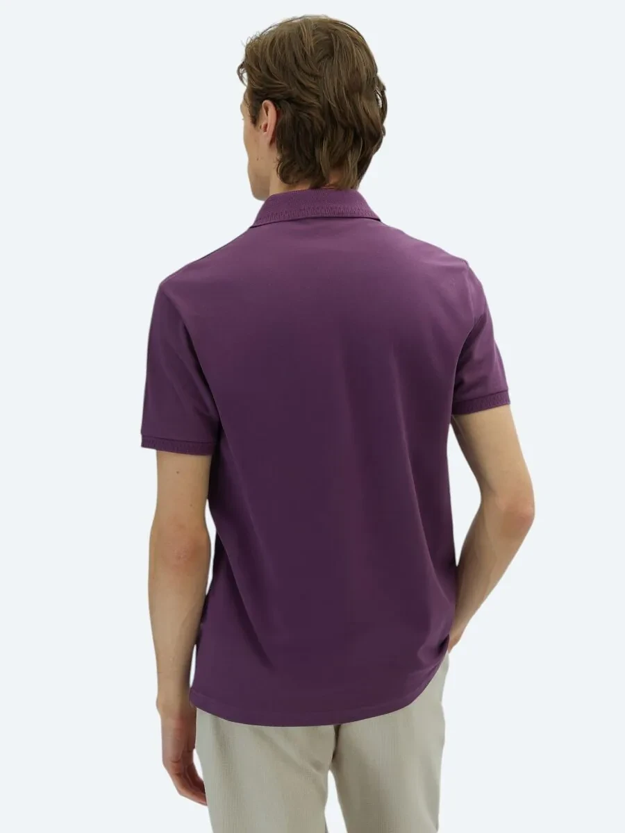 Purple Plain Polo Neck 100% Cotton T-Shirt - 5