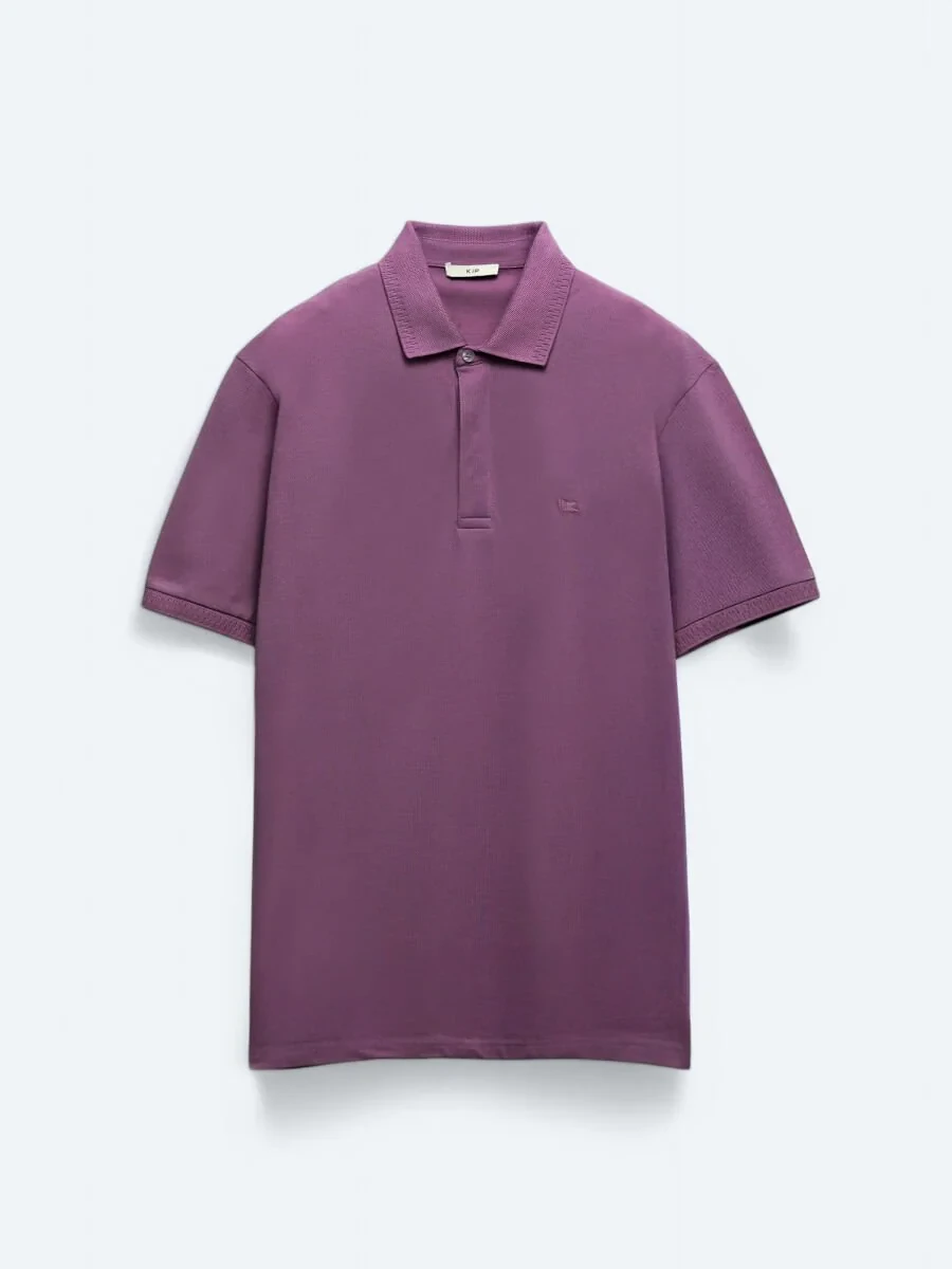 Purple Plain Polo Neck 100% Cotton T-Shirt - 6